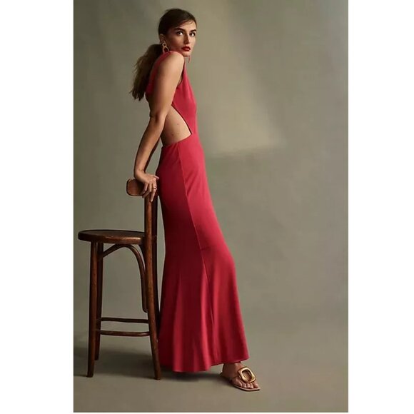 New Anthropologie Maeve Open-Back Knit Maxi Dress Red - Picture 4 of 4
